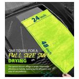 $26 KKV Full-Sized SUV Drying Towel, 48"x24" Dual Sided Microfiber Car Cleaning Towel with Twisting Yarn Technique, 1400GSM Super Absorbent, Scratch-Free, Machine Washable (Darkgray-GreenYellow)