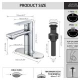 $33 BELZ Chrome Bathroom Faucet, Modern Single Handle One Hole Bath Vanity Sink Faucets with Pop Up Drain and Deck Plate for 1 or 3 Holes
