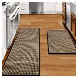 $28 eqivei Kitchen Rugs and Mats Non Skid Washable Set of 2 PCS, Absorbent Runner Rugs for Kitchen, Front of Sink, Kitchen Mats for Floor, 17.3"x 47"+17.3"x 29" (Black)