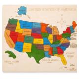 $36 USA Map Wooden Jigsaw Puzzle for Kids | 44 Puzzle Pieces | Learning & Educational Toy Gift for Boys & Girls (ASTM Safety Rating: 3+ Years)