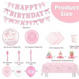 $16 226Pcs Pink Bow Birthday Decorations Serve 25, Coquette Birthday Party Supplies Include Plates Napkins Cups Banner Tablecloth Balloons Honeycomb Centerpieces for Girls & Women