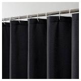 OWENIE Black Shower Curtain for Bathroom 72x72 Inch, 3D Embossed Textured Waffle Fabric Shower Curtains, Soft Hotel Farmhouse Style, Water Repellent, Machine Washable, Black, 72" W x 72" L