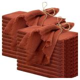 $25 24 Pcs Terracotta Handmade Cloth Napkins with Fringe, 16x16 Inches Cotton Napkins with Fringe,Delicate Rustic Dinner Napkins Bulk for Wedding/Dinner/Party(24 Pcs/Terracotta)