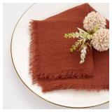 $25 24 Pcs Terracotta Handmade Cloth Napkins with Fringe, 16x16 Inches Cotton Napkins with Fringe,Delicate Rustic Dinner Napkins Bulk for Wedding/Dinner/Party(24 Pcs/Terracotta)