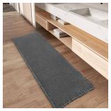 $32 Upgraded Waffle Runner Rug, Super Absorbent Non Slip Bath Mats for Bathroom Floor, Washable Bathroom Runner Rug with Tassels, Ideal for Hallway Bedroom Laundry Room, Dark Grey, 2