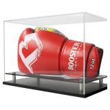 $27 Boxing Glove Display Case,Self-Assembly Acrylic Display case for Full Size Boxing Glove,Baseball Glove Display Case Holder Showcase.Baseball Mitt Ball Football,Clear Case Black Base Riser Stand