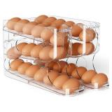 $25 Sotfamily Clear Egg Holder for Fridge, Auto Rolling Egg Dispenser for Eggs 36 Count, FIFO Design, Space-Saving Egg Roller, Organizer, Container, Storage for Refrigerator & Kitchen Countertop(2 Pac