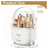 $22 Makeup Organizer Skincare Organizers - Cosmetic Display Cases with Transparent Cover, SkinCare Organizers for Bathroom Countertop, Bedroom Vanity Desk, Lipstick Organizer, White