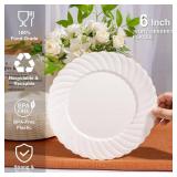 $23 U-QE 100 Count 6 Inch Ivory Plastic Plates - Scalloped Dessert Plates Disposable - Premium Fancy Disposable Heavy Duty Party Supplies for Party, Celebrations, Weddings and Events