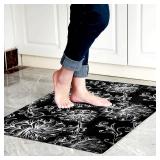 $39 Smart Water Barrier Tech 0.1" Premium Ultra Thin Door Mat, Stays Waterproof Until Pressed, Proven Multi-Year Durability, Low Profile Washable Non Slip Kitchen Mat, 24" 35", Baroque Black