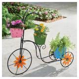 $35 BAYN Bicycle Planter Stand, Metal Flower Pot Cart Holder with 3 Plant Bucket Outdoor Decorative for Patio, Deck, Garden or Lawn