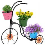 $35 BAYN Bicycle Planter Stand, Metal Flower Pot Cart Holder with 3 Plant Bucket Outdoor Decorative for Patio, Deck, Garden or Lawn
