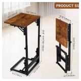 $36 Folding Side Table, Adjustable C-Shaped End Table for Couch, Metal Frame TV Tray Table for Sofa Living Bedroom Bedside Coffee Small Spaces (Brown, 15.8" L x 11.8" W)