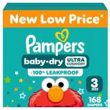 $45 Pampers Diapers - Baby Dry - Size 3, 168 Count, Absorbent Disposable Infant Diaper (Packaging May Vary)