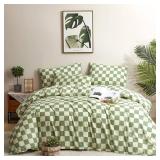 $100 Houseri Sage Plaid Duvet Cover King Size Set - White, Light Green, Beige Grid, Checkerboard, Buffalo Plaid, Gingham