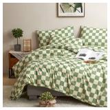 $100 Houseri Sage Plaid Duvet Cover King Size Set - White, Light Green, Beige Grid, Checkerboard, Buffalo Plaid, Gingham