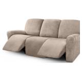 $50 ULTICOR Velvet 8-Pieces Recliner Sofa Covers Stretch Reclining Couch Covers for 3 Cushion Reclining Sofa Slipcovers Furniture Covers Thick Soft Washable (3 Seater Recliner Cover, Taupe)