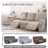 $50 ULTICOR Velvet 8-Pieces Recliner Sofa Covers Stretch Reclining Couch Covers for 3 Cushion Reclining Sofa Slipcovers Furniture Covers Thick Soft Washable (3 Seater Recliner Cover, Taupe)