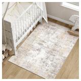 $37 3x5 Washable Area Rug Beige Grey Abstract Non Slip Soft Low Pile Rug for Entryway Kitchen Bathroom Neutral Modern Throw Carpet for Living Room Bedroom Home Decor