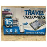 $25 15 Packs Vacuum Bags for Travel with Rechargeable Pump, 3 Sizes Vacuum Seal Bags for Clothing, Compression Vacuum Travel Bags for Luggage, Vacuum Packing Bags for Closet Organization