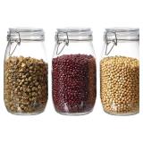 $28 ODBCYWM 51oz Glass Food Storage Jars with Airtight Lids, Set of 3   Clear Preserving Seal Wire Clip Fastening Canisters for Kitchen Canning, Flour, Cereal, Pasta, Sugar, Beans, Pickling Jars (51oz