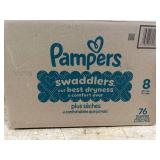 $57 Pampers Swaddlers Diapers, Size 8 (30+ lbs), 76 Count, Hypoallergenic, Absorbent, Keeps Baby Dry and Comfortable, Skin Safe Disposable Baby Diaper