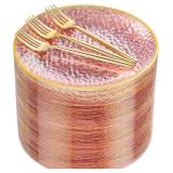 $40 DaYammi 240Pcs Pink Plastic Plates Including 120Pcs Pink Dessert Plates and 120Pcs Gold Plastic Forks,Hammered Party Plate,pink and Gold Appetizer plates Heavy duty Disposable Cake Plate for Party
