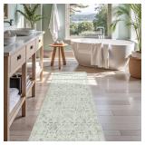 $28 Sage Green 2x6 Runner Rug for Hallways Bed Side Kitchen, Boho Washable Distressed Low-Pile Floor Entryway Long Bathroom Mat, Non-Slip Laundry Room Washstand Front Carpet Green 24x72 Inch