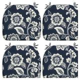 $56 LVTXIII Outdoor Seat Cushions Patio Chair Pads with Ties, All Weather Chair Cushions for Home Office and Patio Garden Furniture Decoration D16"xW17", Set of 4, Elegant Vines Navy