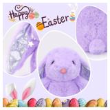 $12 VANLINNY Easter Bunny Stuffed Animal, Purple Bunny Plush with Glitter Spot Long Ears, Huggable and Soft Rabbit Plush Toy, Easter Gifts for Kids, Xmas Birthday Gift for Boys, Girls and Toddlers