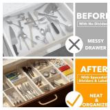 $70 SpaceAid Bamboo Drawer Dividers with Inserts and Labels, Kitchen Adjustable Drawer Organizers, Expandable Organization for Home, Office, Dressers, 10 Dividers with 24 Inserts (17"-22" White)