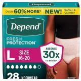 $18 Depend Fresh Protection Adult Diapers, Incontinence Underwear for Women, Disposable, Maximum, Large, Blush, 28 Count, Packaging May Vary