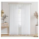 $47 Central Park White Pinch Pleated Sheer Curtain Panels Textured Window Treatment Drape Farmhouse Rustic for Living Room Bedroom, 40"x95"x2