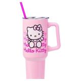 $16 Silver Buffalo Sanrio Hello Kitty Waving Double Walled Stainless Steel Tumbler with Handle and Straw, Fits in Standard Cup Holder, 40 Ounces (missing straw)