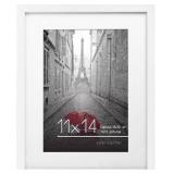 $13 Americanflat 11x14 Picture Frame with Shatter-Resistant Glass - Use as 8x10 Frame with Mat or Display 11x14 Photo Without Mat - Signature Collection - Picture Frames for Wall Display - White