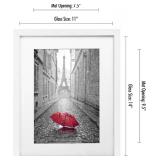 $13 Americanflat 11x14 Picture Frame with Shatter-Resistant Glass - Use as 8x10 Frame with Mat or Display 11x14 Photo Without Mat - Signature Collection - Picture Frames for Wall Display - White