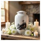 $79 Christian Cremation Urn for Ashes   Large Cross Memorial Urn for Adults up to 200 lbs   Beautiful Metal Funeral Keepsake for Home or Burial