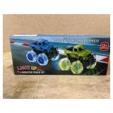 $15 iValea Monster Truck for Boy Age 3 Flip: Toy Cars for Toddlers 1-3,Trucks for Toddlers 2-4 Years,Blue Green Push Car,Light-up Wheels,Outdoor Toys for Kids Ages 3-5,Boys Cars,Jam Birthday Gift