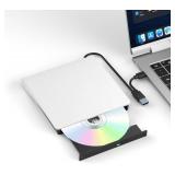 $62 Yaeonku White External Blu Ray Drive, Support 50G Disc Read/Write Bluray Drives, Portable 3D Blu Ray Burner with USB 3.0 and Type-C, Suitable for Windows XP/7/8/10/11 MacOS for Laptop, Desktop