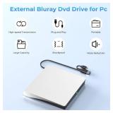 $62 Yaeonku White External Blu Ray Drive, Support 50G Disc Read/Write Bluray Drives, Portable 3D Blu Ray Burner with USB 3.0 and Type-C, Suitable for Windows XP/7/8/10/11 MacOS for Laptop, Desktop