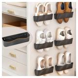 $26 Wall Mounted Shoe Rack, Adhesive & Drill Mount Hanging Shoe Organizer, Plastic Shoe Storage for RV, Camper, Closet & Door, Patent Protected, PATENT PROTECTED, Black-6Pack
