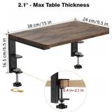 $29 Desk Extender, 15-inch Clamp-On Desk Shelf, Height-Adjustable Desktop Shelf Organizer for Monitors Office and Gaming Accessories, Arm Support Table Extension, 44lbs Heavy Duty, Dark Brown