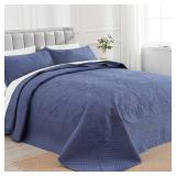 $60 ENJOHOS Oversized King Bedspreads 128x120, California King Quilt Sets, Extra Wide Large King Size Quilts for Bed, Lightweight Reversible Microfiber 3Pieces Cal King Navy Blue Quilt