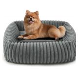 $30 FURTIME Dog Bed for Small Medium Dog, Washable Orthopedic Pet Bed with Removable Cover, Rectangle Soft Calming Sleeping Puppy Bed Durable Pet Cuddler with Anti-Slip Bottom, Grey, M (25"x21"x7")