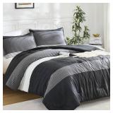 $29 Litanika Queen Comforter Set Black White Grey - 3 Pieces Lightweight Summer Bedding Set, All Season Down Alternative Comforter (1 Comforter, 2 Pillowcases)