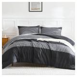 $29 Litanika Queen Comforter Set Black White Grey - 3 Pieces Lightweight Summer Bedding Set, All Season Down Alternative Comforter (1 Comforter, 2 Pillowcases)