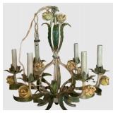 LLFR - Vintage Tole Floral Chandelier 6-Light Metal Rose Ceiling Fixture