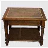 LLS - Vintage Side Table - Inset Cane Top End Table With Drawer & Shelf