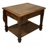 LLS - Vintage Side Table - Inset Cane Top End Table With Drawer & Shelf