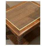 LLS - Vintage Side Table - Inset Cane Top End Table With Drawer & Shelf
